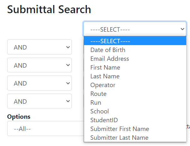 Submittals - Search Selection