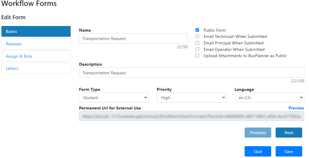 Admin - Forms - Basics Tab