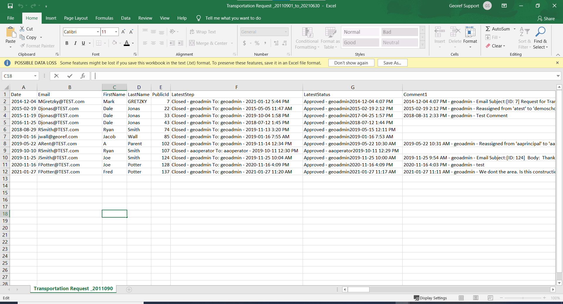 Admin - Export - Results