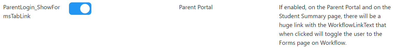 Settings - ParentLogin_ShowFormsTabLink